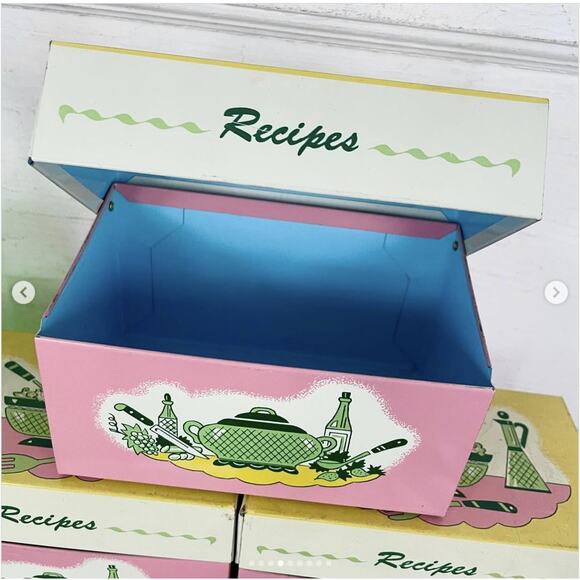Vintage Tin Recipe Box Ohio Art EMPTY Metal Pink Yellow Blue Random CHOICE ONE - Picture 4 of 9